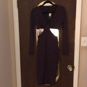 Plum Purple Cutout bodycon midi dress